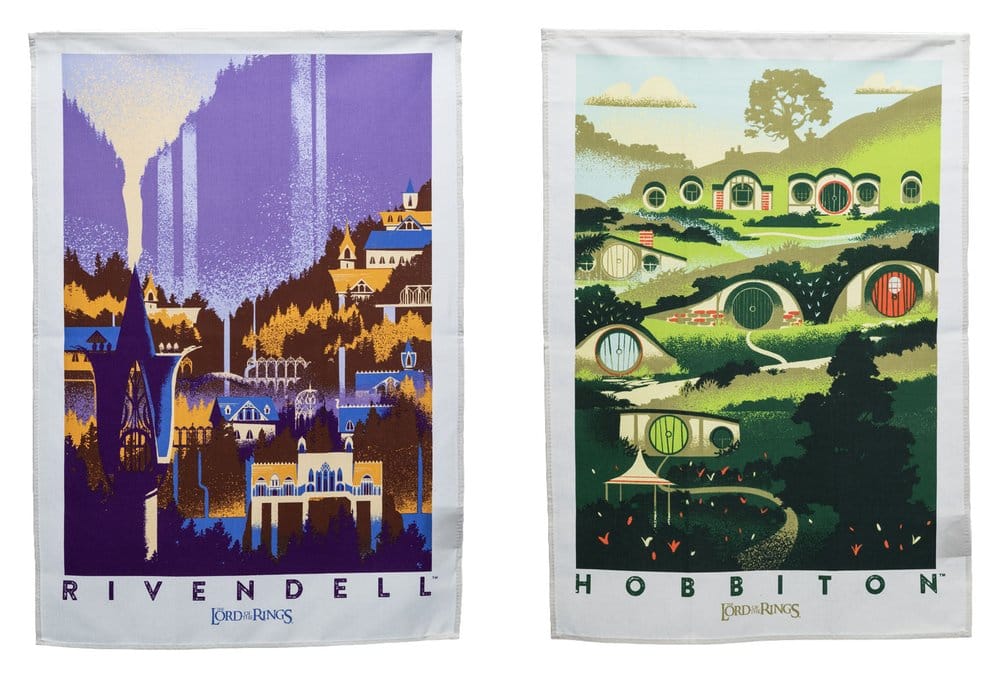 Lord of the Rings Tea Towel 2-Pack Rivendell & Hobbiton frÃ¥n Weta Workshop